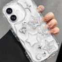 Toycamp for iPhone 16 Plus Case Cute - Women Girly Girls Glitter Phone Cover 16Plus Kawaii Sparkle Bling Shine Aesthetic Pretty Unique Wave Design Funda for Apple 16 Plus, Stars Y2K