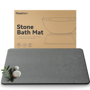 Realion, Stone Bath Mat, Dries Quickly, Non-Slip Diatomaceous Earth Bath Mats for Bathroom, Super Absorbent Stone Shower Mat, Easy to Clean, 23.5" x 15.5" Dark Gray