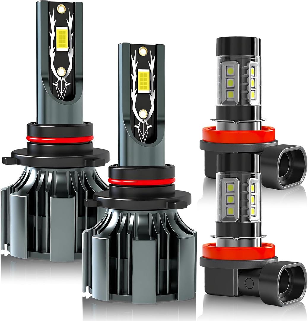 Fit For Ford Explorer (2011 2012 2013 2014 2015) Light Bulbs, Hi/Lo Beam Bulbs+ Fog Lights Bulbs Kit, 6500K White, Plug and play, Pack of 4