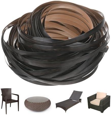 M METERXITY Wicker Repair Kit, 100Ft Plastic Flat Rattan Replacement Supplies Material for Patio Furniture Repair/Basket Making/Chair Weaving, Synthetic Woven Rattan [Black]