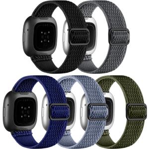 Adorve Compatible with Fitbit Versa 3 Bands/Fitbit Versa 4 Band/Fitbit Sense Bands for Men Women, Adjustable Stretchy Solo Loop Elastic Nylon Sport Strap for Smart Watch Replacement