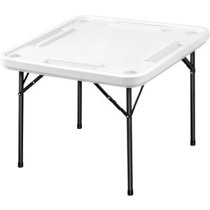 Plastic Domino Game Table Folding Card Game Table with Cup Holders and Card Holder Anti Scratch and Water Portable Board Game Domino Table for Mahjong Poker Domino Game (White)