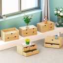 Wisuce Bamboo Desk Drawer Organizer, Desktop Organizer with Drawers Tabletop Storage Organization Box for Office Home Toiletries Supplies Vanity, No Assembly Required(2 Drawers)