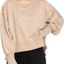 Womens Crewneck Sweatshirts Cropped Long Sleeve Tops Oversize Loose Fit Tee Side Slit Pullover Tshirt , L