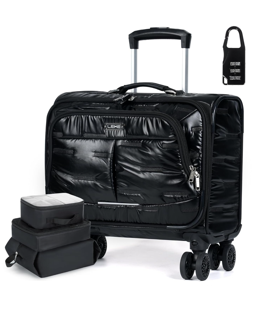 Lekebobor Rolling Laptop Bag Rolling, Laptop Briefcase on Wheels with 3 Packing Cubes for Women Fits Up to 15.6Inch computer Bags Water Resistant for Work Travel and Business, Black