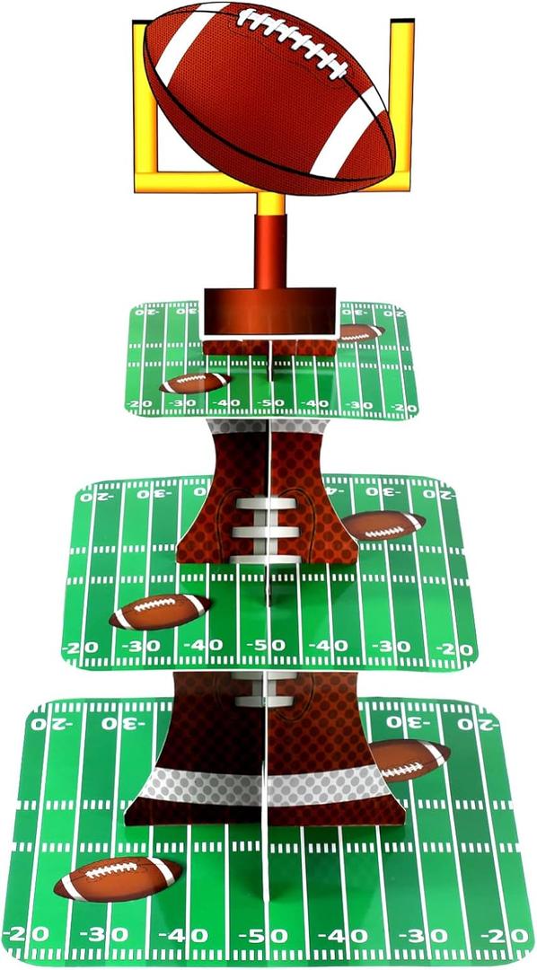 Nuenen Football Theme Party Cupcake Stand Decorations, 3 Tier Cupcake Concession Tower Sports Theme Birthday Dessert Stand Holder for Sports Tailgate Party Supplies Decoration (Football)