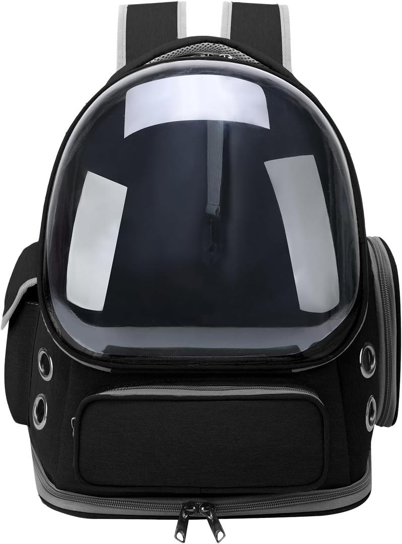Cat Backpack Carrier for Cats and Small Dogs, Breathable Cat Bubble Backpack, Airline Approved Pet Travel Carrier for Hiking Camping Outdoor(Black) (16.5"L x 13.5"W x 10.5"H)