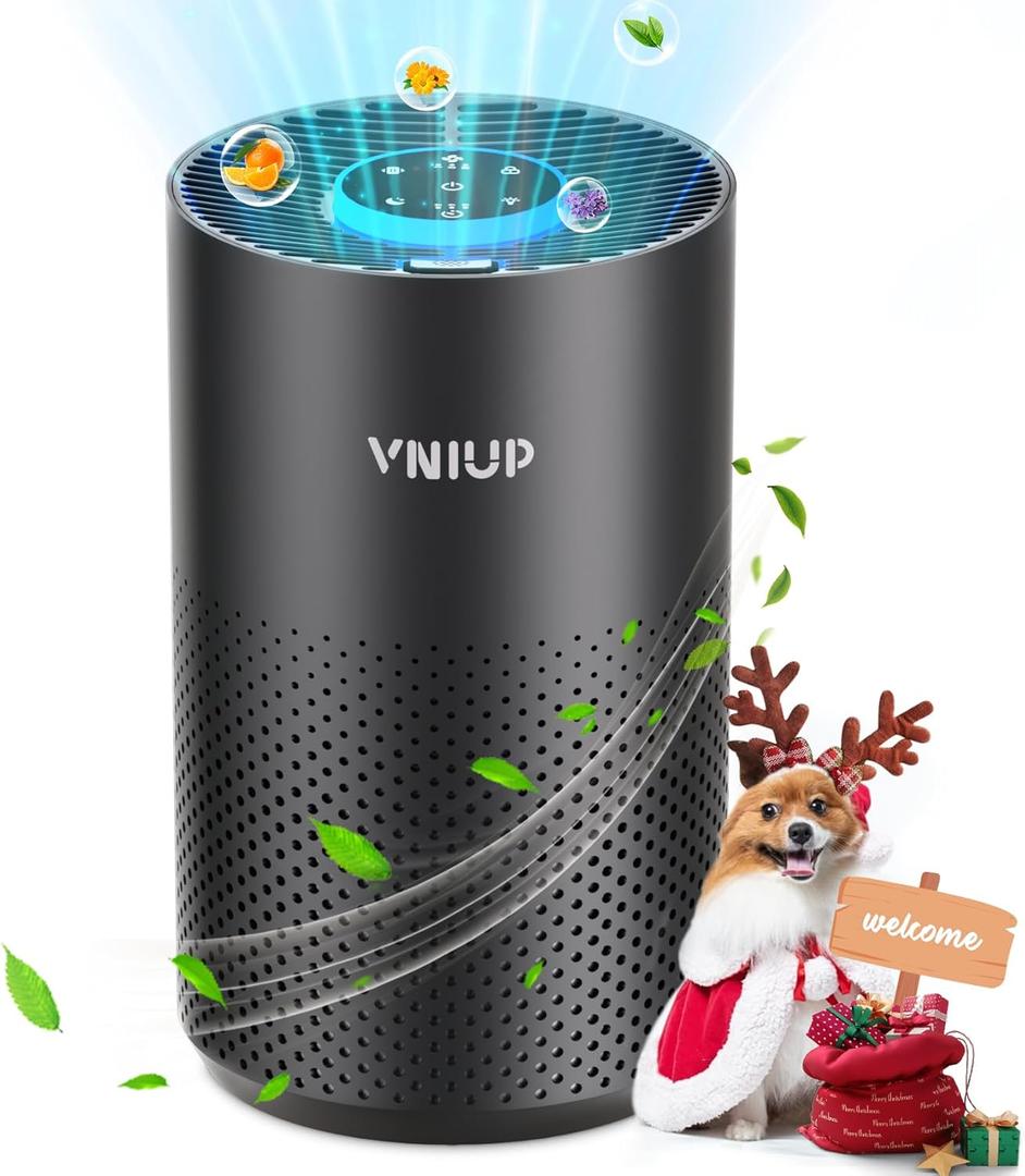 Air Purifiers for Bedroom Home up to 800 ft, Vniup H14 True HEPA Room Air Purifiers for Bedroom, with Fragrance Function Sleep Mode& Light Mode Air Cleaner for Pet Dander Odor Dust Smoke (Middle, Black)