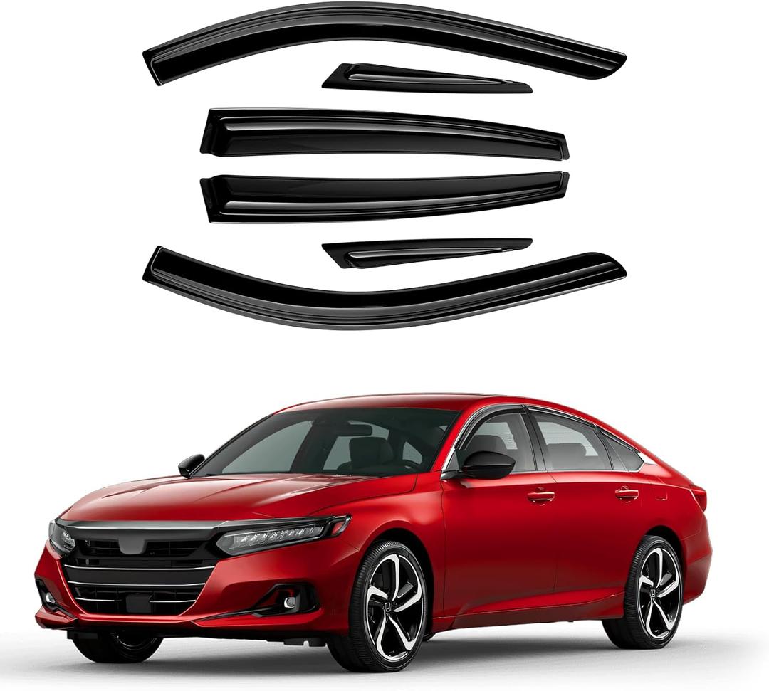 Canvcle Window Visors Rain Guards for 2018-2022 Honda Accord Accessories, 6PCS, Outside-Mount Tape-On Side Window Wind Deflectors Vent Visors Shades Rainproof Black