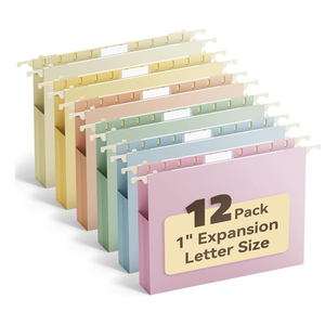 Ansook Hanging File Folders Letter Size Extra Capacity,Heavy Duty 1" Expandable Letter File Folders Hanging with Tabs,12 Pack Plastic File Cabinet Folders for File Frame/Box,Hanging File Organizer