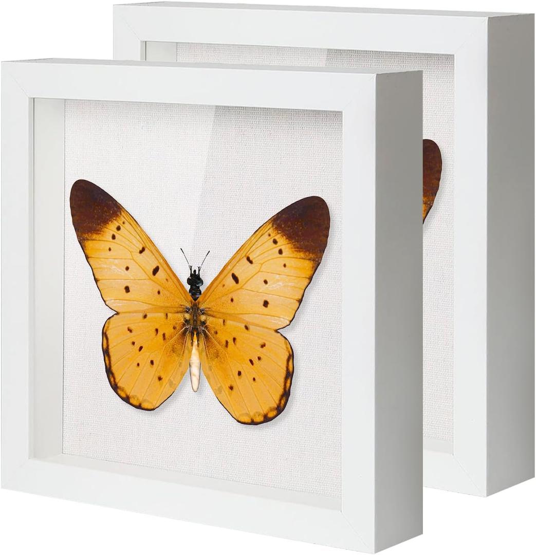 QDSSDECO 10"x10" Shadow Boxes Display Cases with Soft Linen Back Deep Wood Glass 3D Shadow Box Set for Wall and Tabletop Baby Sports, 2 Pack White