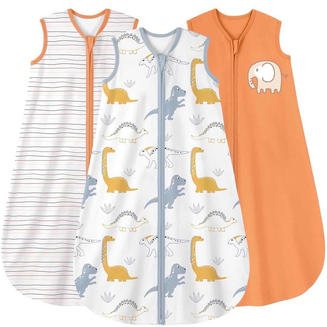 Yoofoss Baby Sleep Sack 0-6 Months Wearable Blanket for Babies 100% Organic Cotton 2-Way Zipper TOG 0.5 Toddler Sleeping Sack 3 Pack, Comfy Lightweight Sleep Sacks (Small)