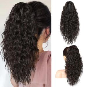 SEIKEA 18" Ponytail Extension Claw, PT002 Tia Long Multi Layered Hair FluffyThick Wavy Curly Clip in Hair Extensions Ponytail Natural Soft Synthetic Hairpiece for Women Black Brown