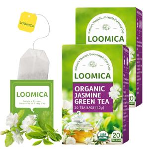 LOOMICA Organic Jasmine Green Tea Bags, Organic Green Tea with Jasmine Flowers, Refreshing & Aromatic, Floral Infusion for Relaxation, No Sugar Added, 20 Counts, (Pack of 2) (EXP 11/26/26)