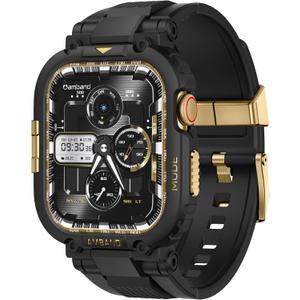 amBand Compatible with Apple Watch Series 11/10 46mm Bands Case for Men, M1 Sport Rugged Heavy Duty Cover Tactical Strap Military Protector Bumper for iWatch Workout Accessories 46 mm - Black Gold