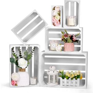 BOBOKA Set of 6 Decorative Wood Crates Nesting Storage Container, 6 Size Farmhouse Decorative Wooden Storage Boxes, Rustic Wooden Crates for Storage, Display, Christmas Decorations (White)