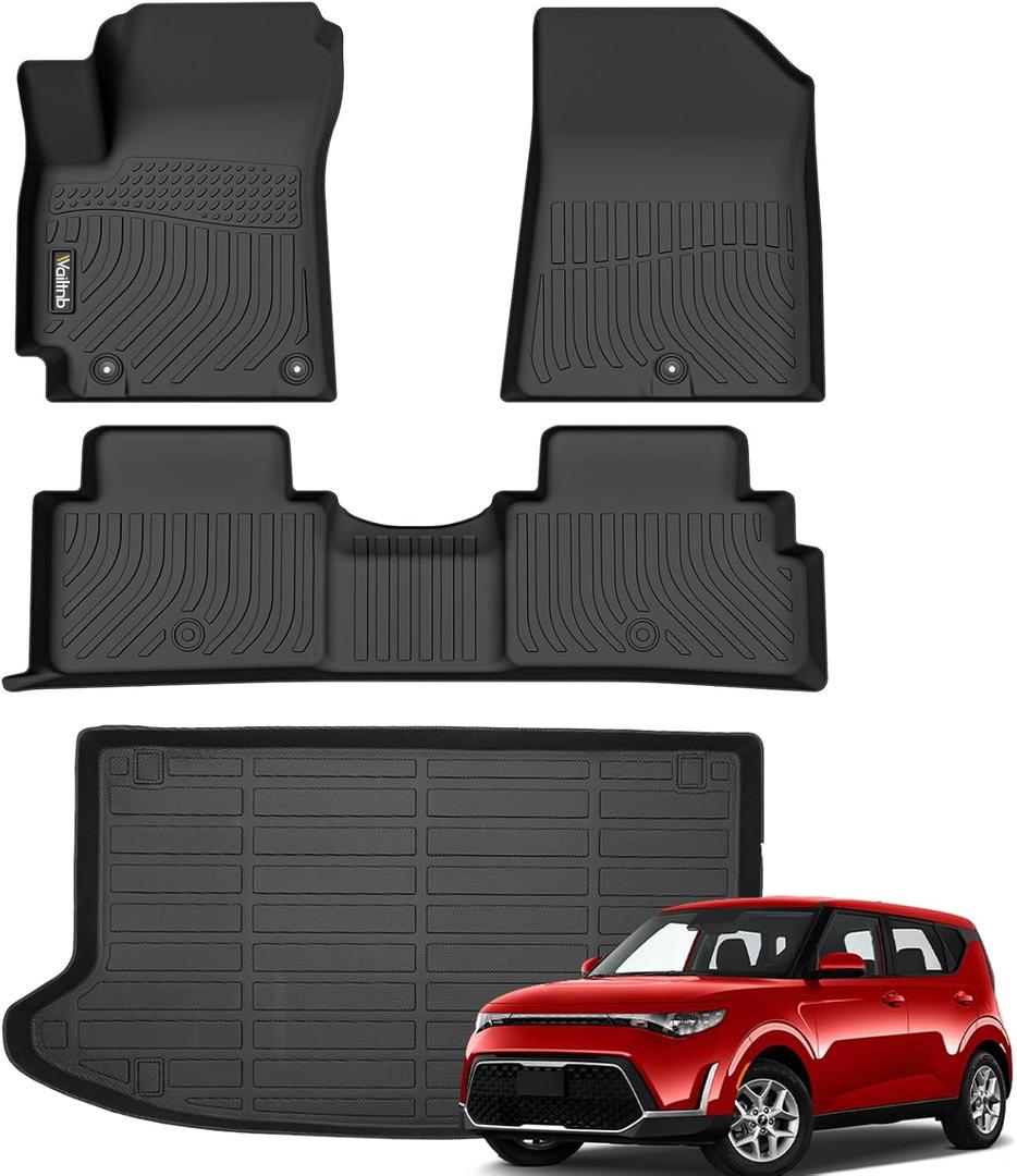 Wailtnb-Floor Mats & Cargo Mat Custom for Kia Soul 2024-2020 All Weather Mat Protection Waterproof Non-Slip Durable Floor Liners Full Set Soul Accessories Black