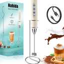 Nahida Beige Milk Frother Wand for Coffee,Handheld Rechargeable Electric Whisk with Stand