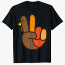 Peace Sign Turkey Hand Cool Thanksgiving Hippie Men Women T-Shirt, Size L