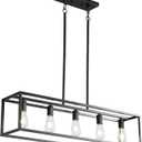 Black Farmhouse Kitchen Island Lighting, Modern Industrial Chandelier, 5-Light Linear Rectangular Pendant Light Fixtures for Farmhouse Kitchen Dining Room Bar Foyer(Metal, Height Adjustable)