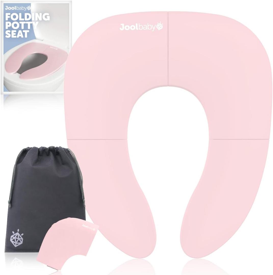 Jool Baby Folding Travel Potty Training Seat for Toddlers, Fits Round & Oval Toilets, Non-Slip Suction Cups, Includes Free Travel Bag (Pink) (1 Count (Pack of 1))