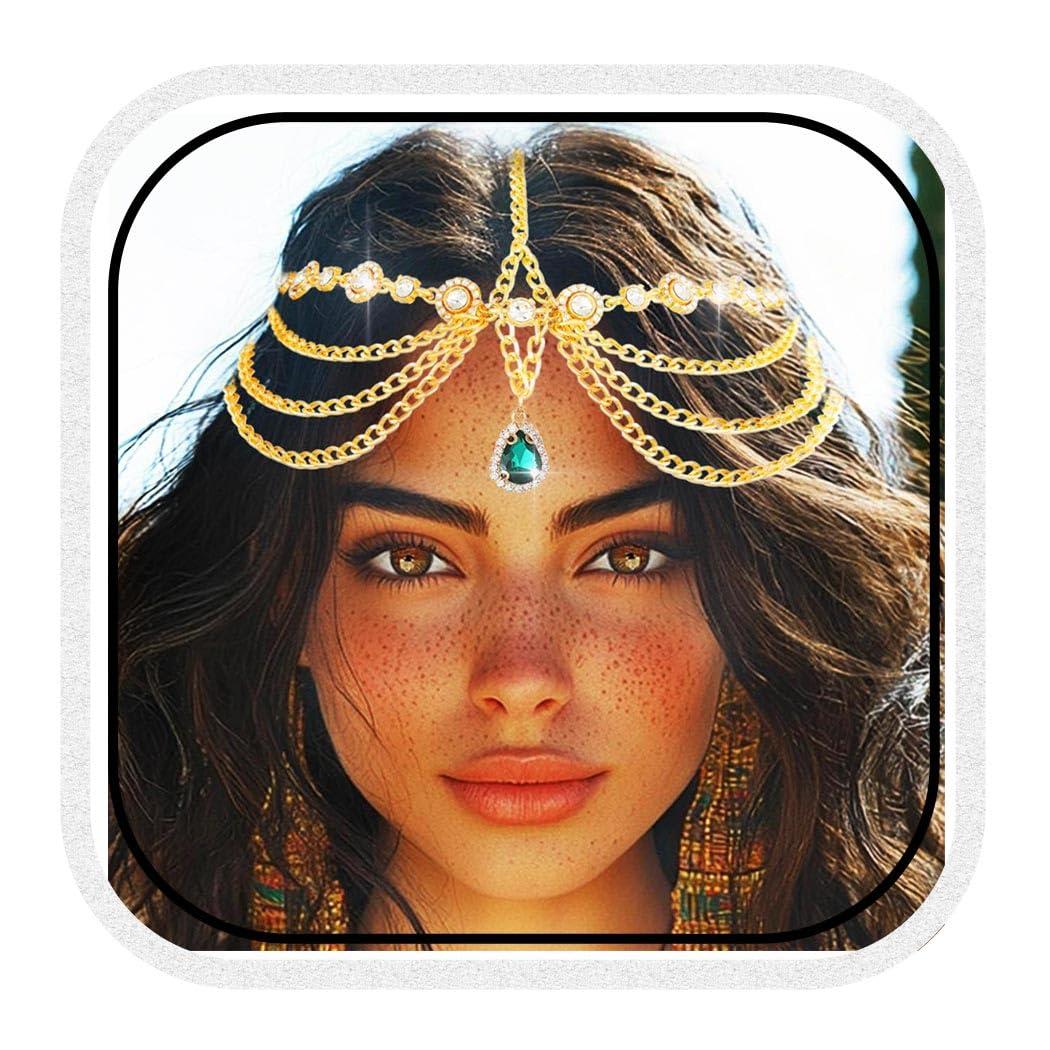 Aukmla Gold Head Chain Jewelry Boho Headpiece Prom Accessories for Women