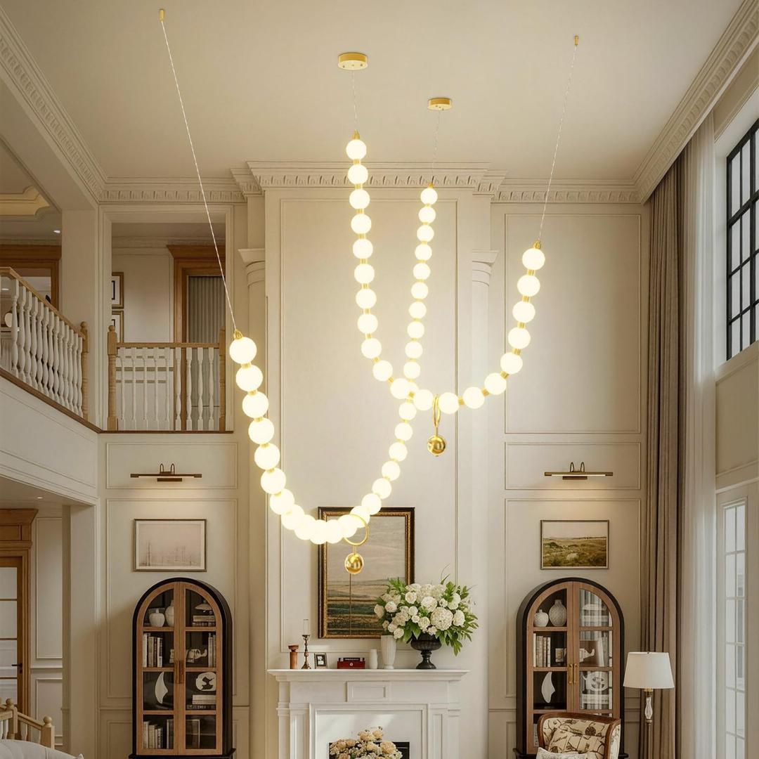Modern Globe Chandelier High Ceiling Bubble Pendant Light Gold 20+30 Lights