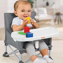 Bright Starts Pop 'N Sit Portable Booster, Indoor/Outdoor Use, Floor Seat with Feeding Tray, Grey, 6 Mos  3 Yrs