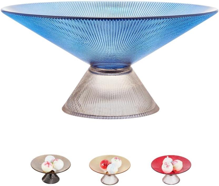 SPRINGBOWGlass Fruit Bowl  10 Blue Decorative Bowl with Ripple Design and Clear Pedestal Base  Wide Crystal Candy Bowl, Decorative Bowls for Home Dcor, or Coastal-Inspired Centerpiece