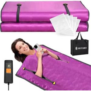 Infrared Sauna Blanket, Upgraded Blanket for Detox, Home Sauna with Remote, Including 5 Pieces Plastic Sheeting for Body Wrap (Purple)