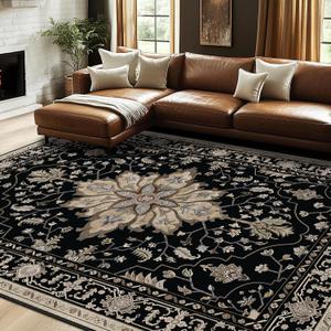 RELEANY Washable Area Rug, 7'x10', Black/Neutral