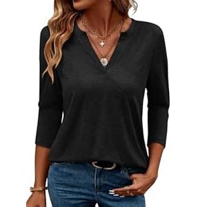 Syellowafter Womens Summer 3/4 Sleeve Tops Casual V Neck T Shirts Fashion Loose Fit Basic Tunic Tees (Small)