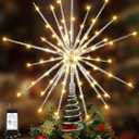 16 Inch Glittered Christmas Tree Topper 3D Burst with LED Light, 25 of 100 Lights Twinkle, Sparkly Christmas Star Tree Topper with Timing Function for Xmas Trees Decorations (Silver)