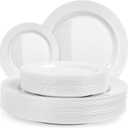 60 White Plastic Plates Disposable, Heavy Duty Plastic Plates for Party - 30 Dinner Plates 10.25" + 30 Salad Dessert Appetizer Plates 7.5", Premium Hard Party Plate Elegant Wedding Holidays Parties