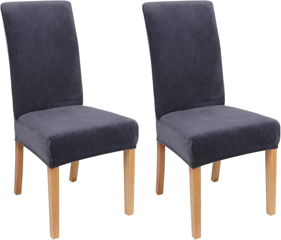 Smiry Velvet Stretch Chair Covers for Dining Room Set of 2, Soft Fit Removable Washable Kitchen Parsons Chair Slipcover Protector, Dark Grey