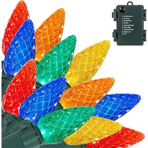 Brightever C3 Battery Operated Christmas Lights Outdoor, 20FT 50LED Battery Christmas Lights with Timer & 8 Lighting Modes, Waterproof Strawberry Light for Xmas Tree Wreath, Multicolored, 1-Pack