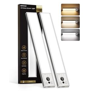 EZVALO 10inch Under Cabinet Lighting, Rechargeable Motion Sensor Light Indoor with 3 Color Temperatures, Dimmable & Magnetic Closet Lights, Wireless Under Counter Lights for Kitchen, Stairs (2 Pack)