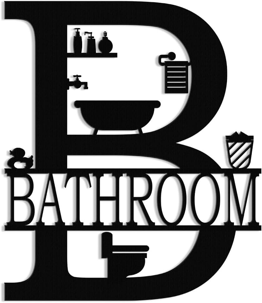 XORT Metal Bathroom Wall Decor, Farmhouse Metal Bathroom Wall Art, Funny Bathroom Sign for Modern Home Hanging Decorations. (Black - 12 x 14 inch) (Black - Bathroom Sign)