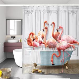 LIGHTINHOME Funny Flamingo Shower Curtain 60Wx72H Inches Tropical Animal Bathing in Bathtub Pink Wildlife Modern for Girls Women Cloth Fabric Waterproof Polyester Bathroom Home Decor Set with Hooks