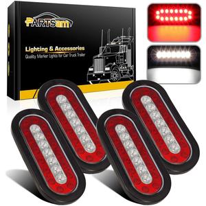 Partsam 4Pcs 6.3" Inch Oval Led Trailer Taillights Stop Brake Lights Running Red and White Backup and Reverse Lights, Sealed 6.3 inch Oval led Trailer Lights Kit Grommet Mount for RV Trucks