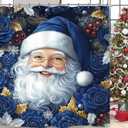 Christmas Santa Claus Shower Curtain 60Wx72L Winter Royal Blue Xmas Flower Holiday Bathroom Set Accessories Decor with 12 Pack Hooks