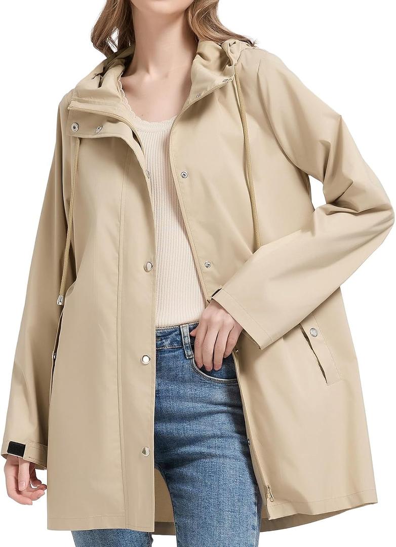Orolay CHIIONE Long Packable Rain Jacket Women Waterproof Raincoat Relaxed-Fit Lightweight Windbreaker Trench Coat for Women, Travel Rain Coats for Commute, Hiking, Cruise, and Daily Wear, Size: Medium