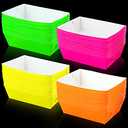 Hoolerry 48 Pcs Neon Glow Party Paper Food Trays Snack Boats for Candy, Popcorn, Nacho, Hot Dog Serving Bowl for Food Buffet Party Supplies Decor(Novelty Colors)