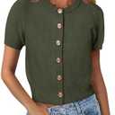 PRETTYGARDEN Womens Casual Summer Short Sleeve Cardigans 2025 Button Down Knitted Sweater Basic Crew Neck Crop Tops M