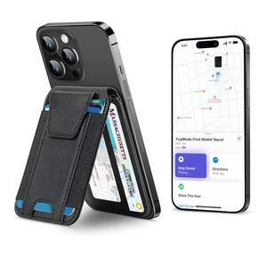 TopMade for Magsafe Wallet, Works with Apple Find My, Strongest Magnetic Wallet for iPhone 17/16/15/14/13/12 Series, Magnetic Card Holder with Adjustable Stand, RFID Blocking, 9 Cards Holder, Black