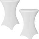 SUNTQ 2 Pack Spandex Table Covers, Cocktail Fitted Tablecloths, Round Highboy Stretch Table Cloths for Party, Wedding, Birthday, Banquet, Vendors,Bistro Table,White, 30"-32" Diameter x 40"-43" Height
