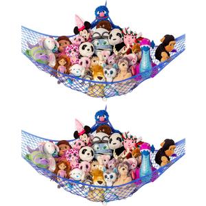 Lilly's Love Stuffed Animal Hammock | Corner Hanging Organizer, Stuffed Animal Storage | Easy to Hang Plushie Net w/Included Anchors & Hooks | Cute Room & Bedroom Decor (Blue, 2 Pack)