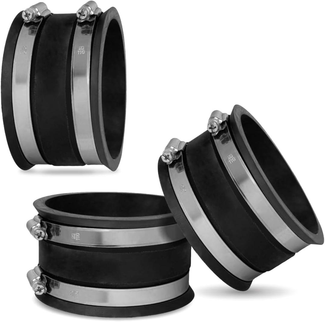 POWERTEC 70149-P3 4 Inch Dust Control Flex Cuff with Steel Hose Clamps, Hose Connector Rubber Cuff Coupler for Woodworking Dust Collection Fittings, Dust Collector Accessories & Machinery, 3 pack