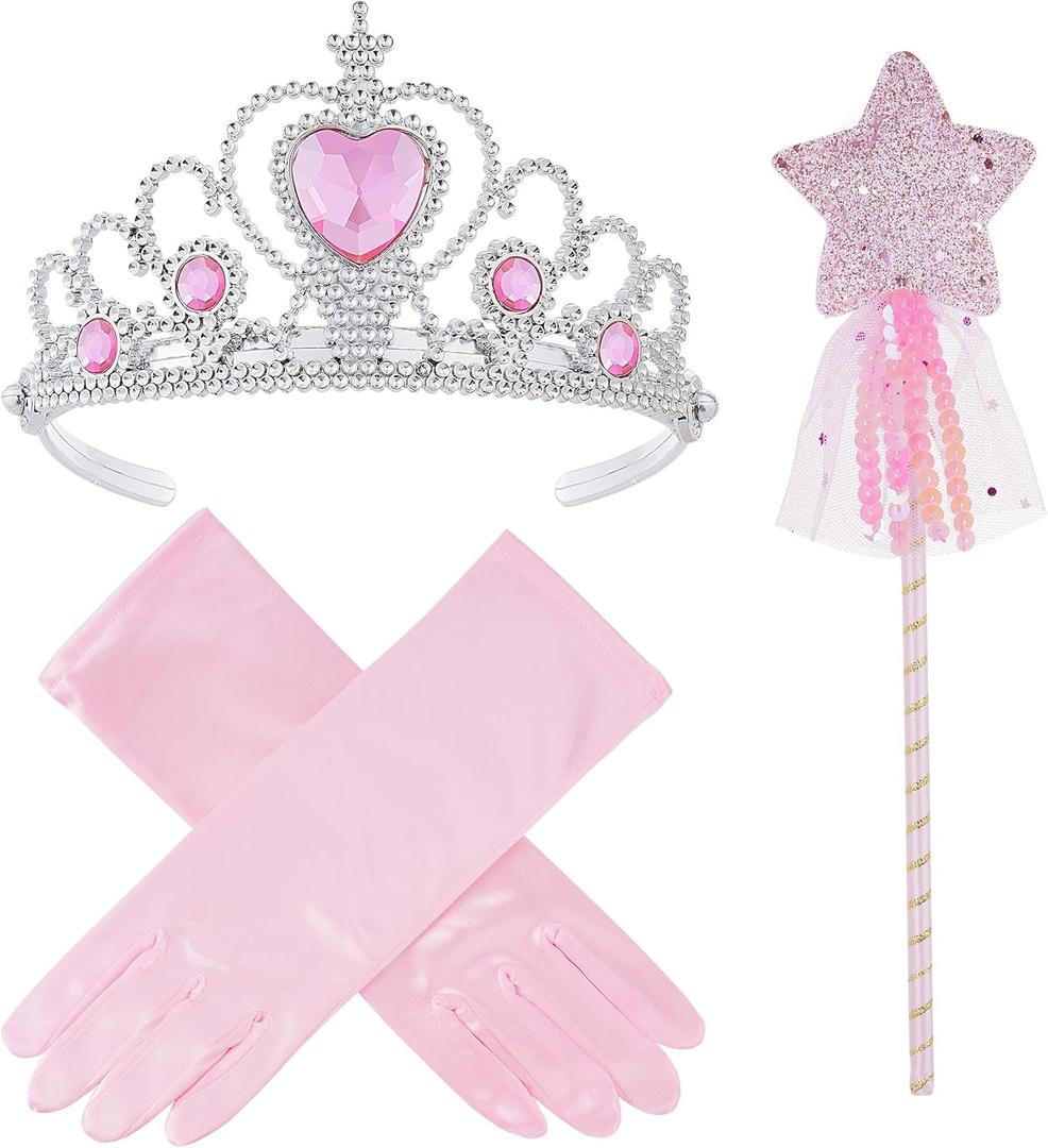 hoyuwak 3Pcs Princess Dress up Accessories Gloves Tiara Wand Dress up Set for Halloween Dress Up Party