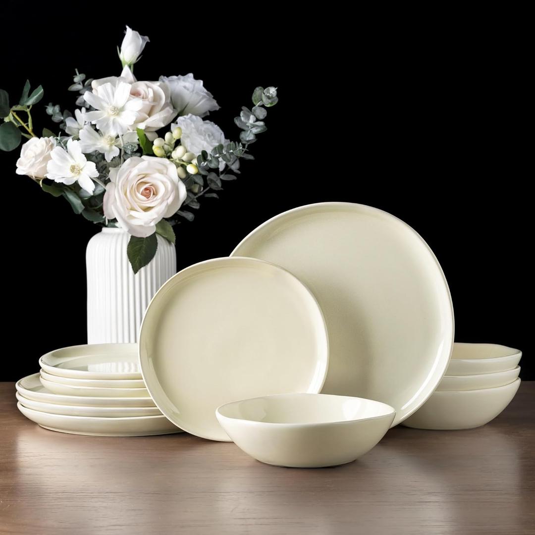 AmorArc Ceramic Dinnerware Sets,Handmade Reactive Glaze Stoneware Plates and Bowls Sets,Highly Scratch Resistant | Dishwasher & Microwave Safe Dishes Set,Service for 8 (24pc)
